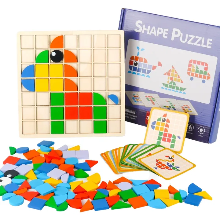 ألعاب ألغاز مونتيسوري خشبية بنمط قوالب رياض . Montessori Wooden Blocks Pattern Puzzles