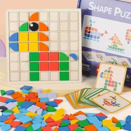 ألعاب ألغاز مونتيسوري خشبية بنمط قوالب رياض . Montessori Wooden Blocks Pattern Puzzles