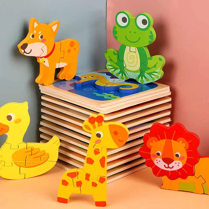 خشبية ثلاثية الأبعاد أحجية الصور المقطوعة الطفل . Wooden 3D Jigsaw Puzzle Baby Learning Toys for