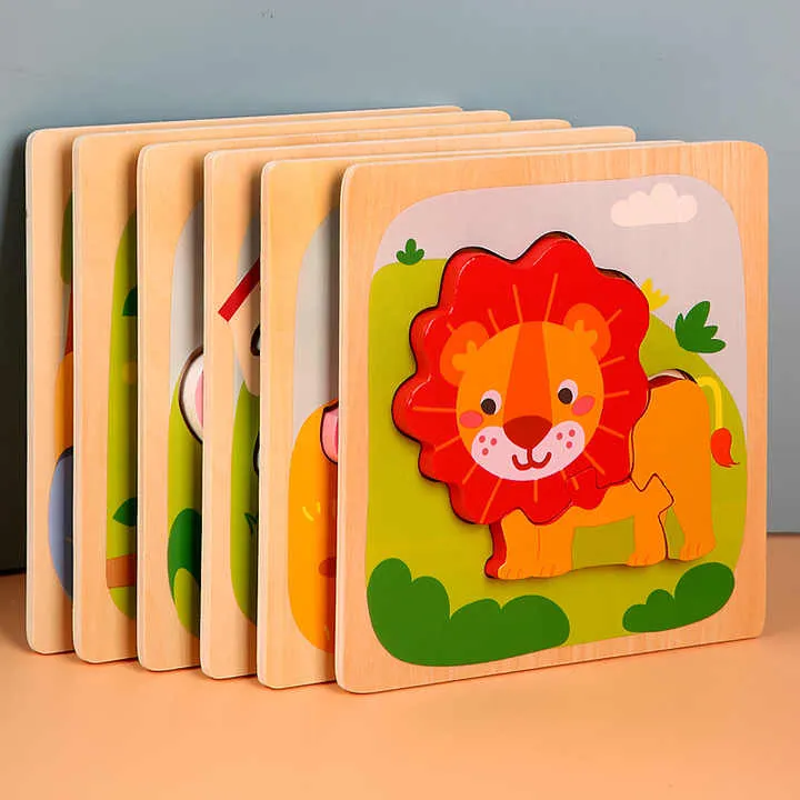 خشبية ثلاثية الأبعاد أحجية الصور المقطوعة الطفل . Wooden 3D Jigsaw Puzzle Baby Learning Toys for