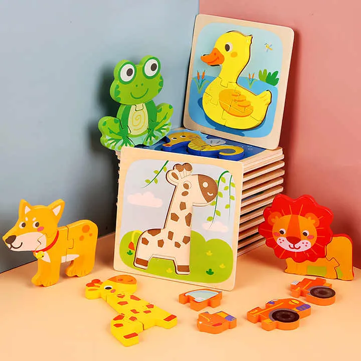 خشبية ثلاثية الأبعاد أحجية الصور المقطوعة الطفل . Wooden 3D Jigsaw Puzzle Baby Learning Toys for