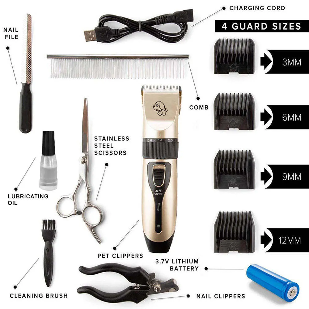 12-Piece Low-Noise Pet Grooming Kit with Adjustable Blades
