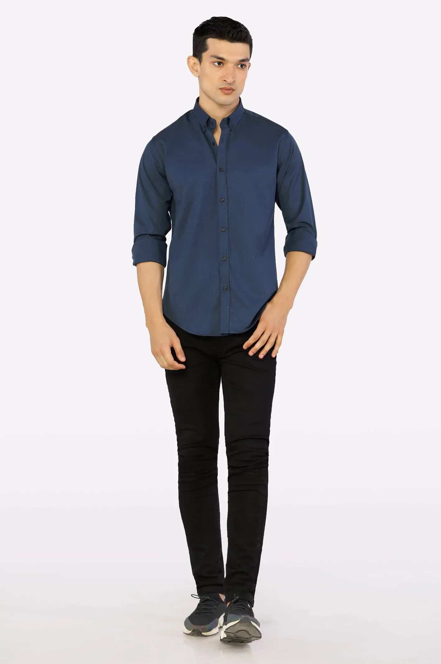 Black Pinpoint Textured Casual Shirt