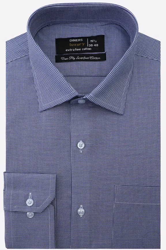 Dark Blue Houndstooth Formal Shirt