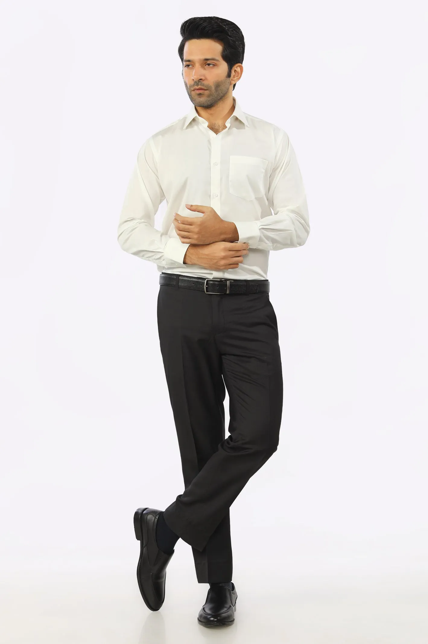 Off White Textured Formal Shirt