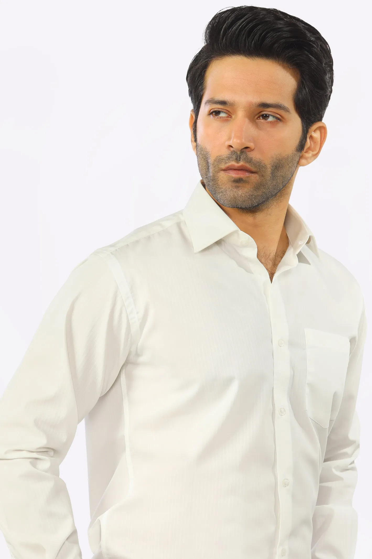 Off White Textured Formal Shirt