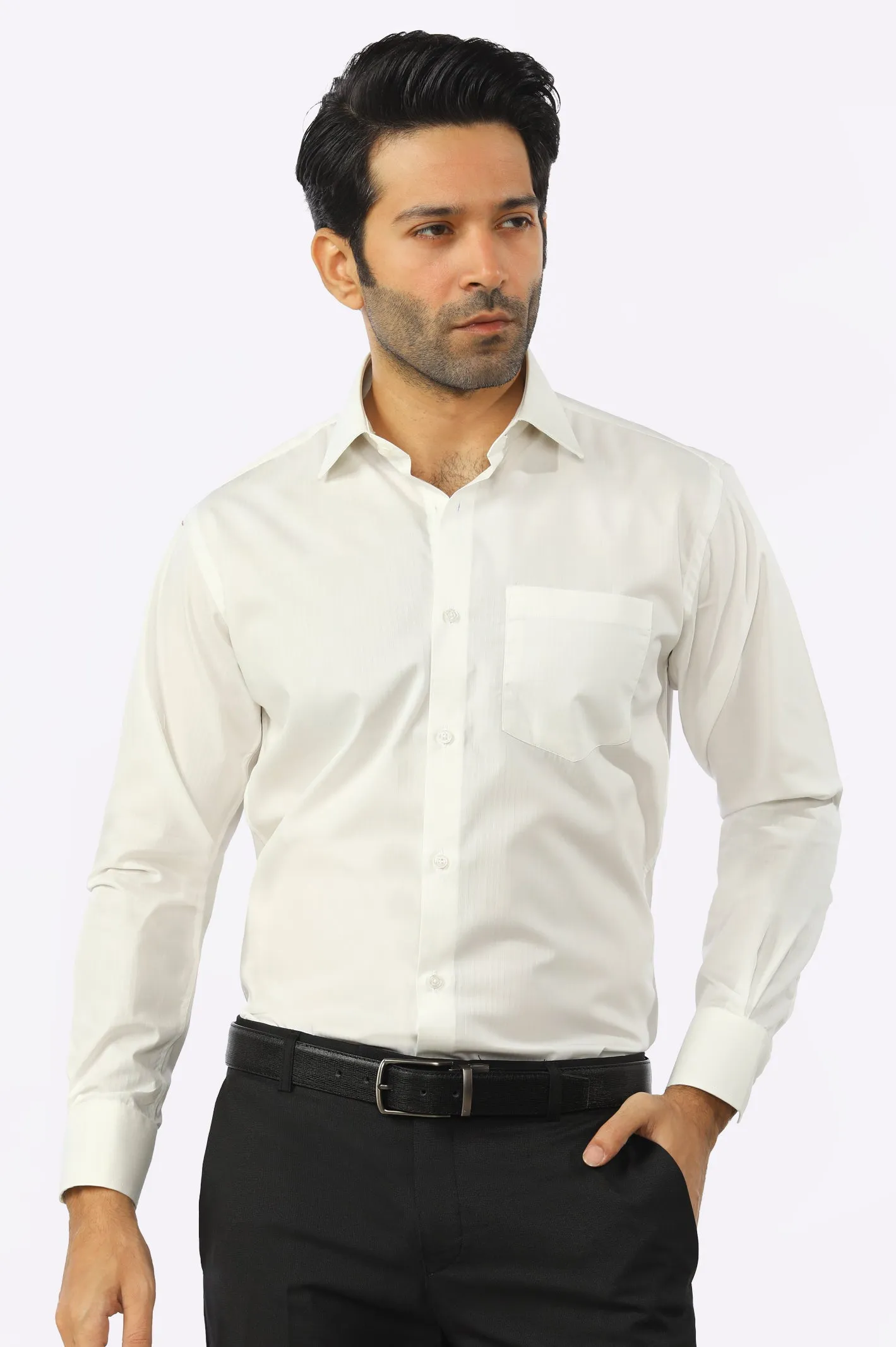 Off White Textured Formal Shirt