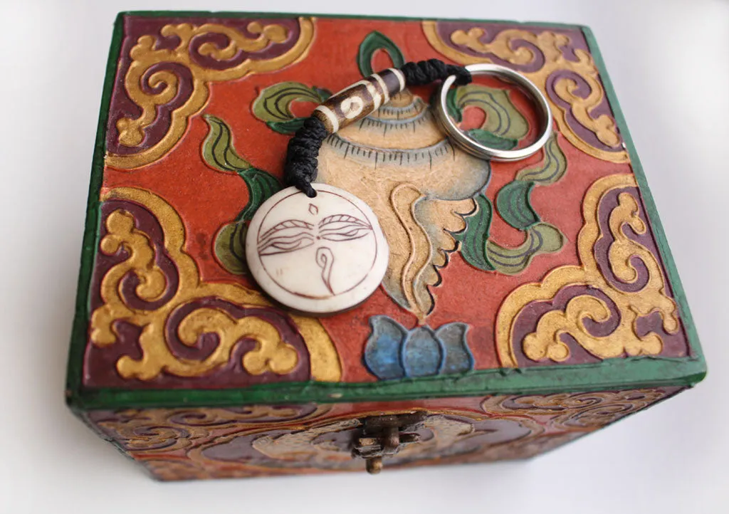 Round Shape Hand Carved Key Chain From Nepal
