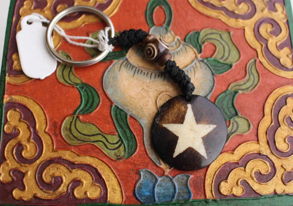 Round Shape Hand Carved Key Chain From Nepal