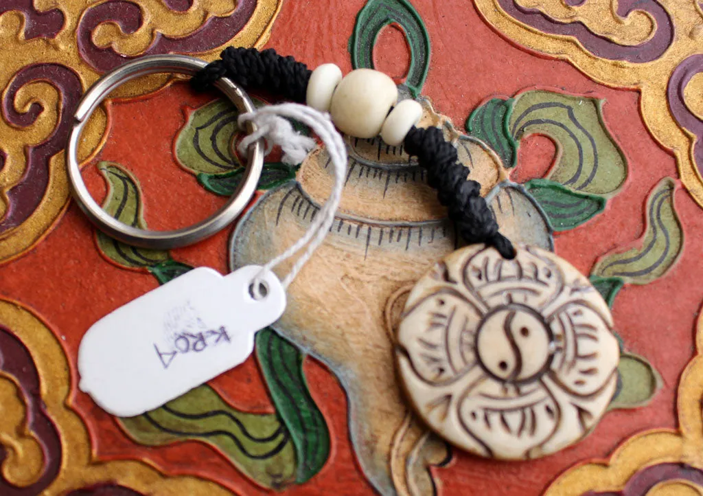 Round Shape Hand Carved Key Chain From Nepal