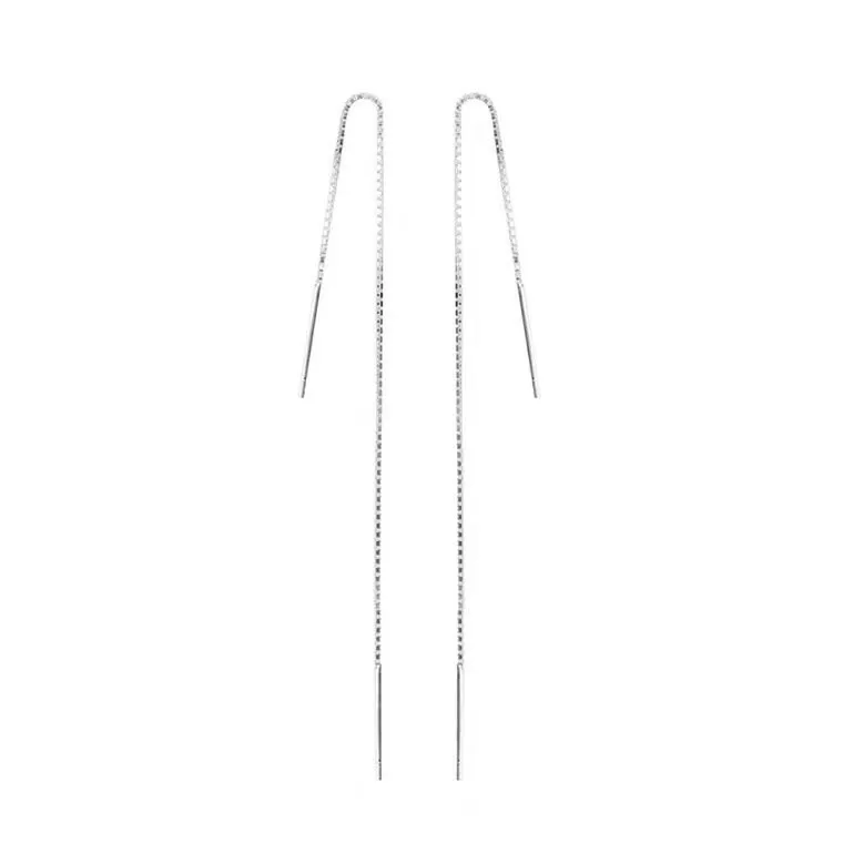 Silver Threader Earrings, Long Threader Earrings, Tiny Bar Threader Earrings, S925 Sterling Silver Earrings, Minimal Long Chain Earrings