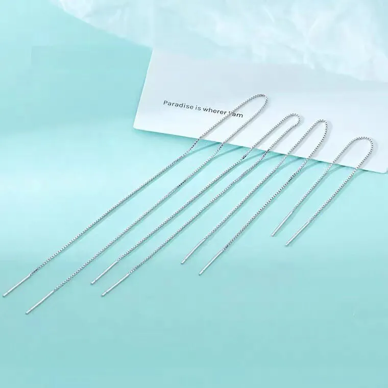 Silver Threader Earrings, Long Threader Earrings, Tiny Bar Threader Earrings, S925 Sterling Silver Earrings, Minimal Long Chain Earrings