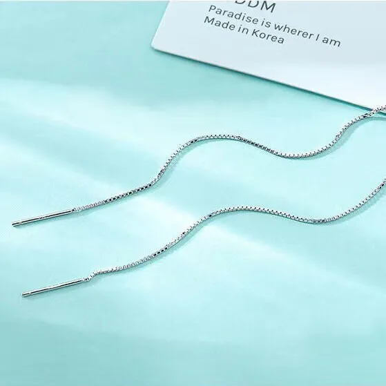 Silver Threader Earrings, Long Threader Earrings, Tiny Bar Threader Earrings, S925 Sterling Silver Earrings, Minimal Long Chain Earrings