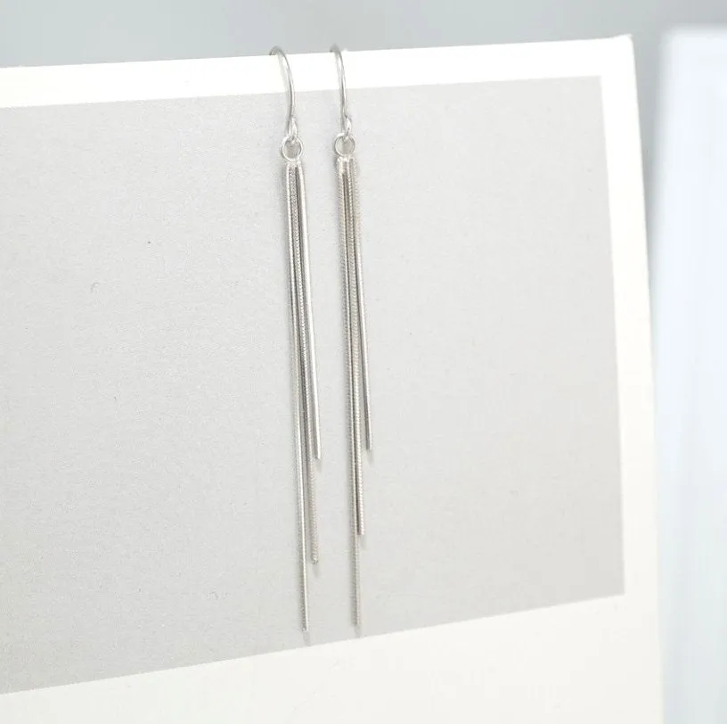 Silver Threader Earrings, Tassel Earrings, S925 Sterling Silver Earrings, Minimal Earrings, Silver Tassel Earrings, Long Tassel Earrings