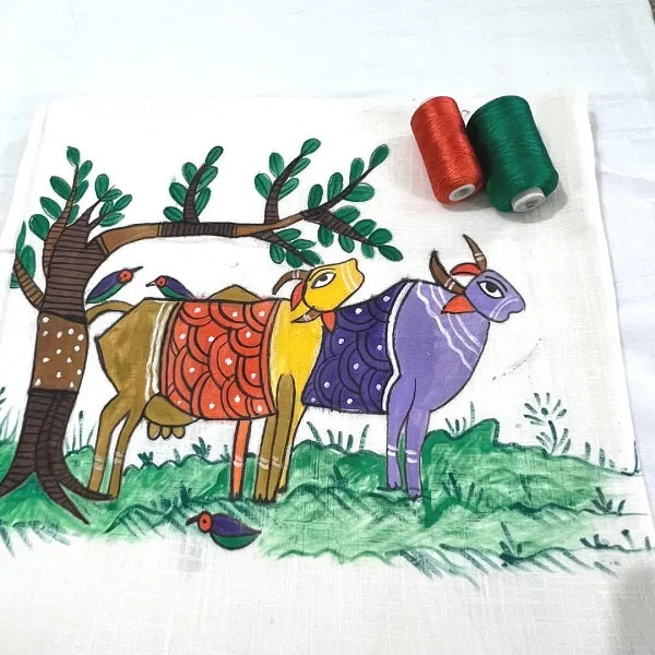 WHITE COW HANDPAINTED COTTON BLOUSE MATERIAL